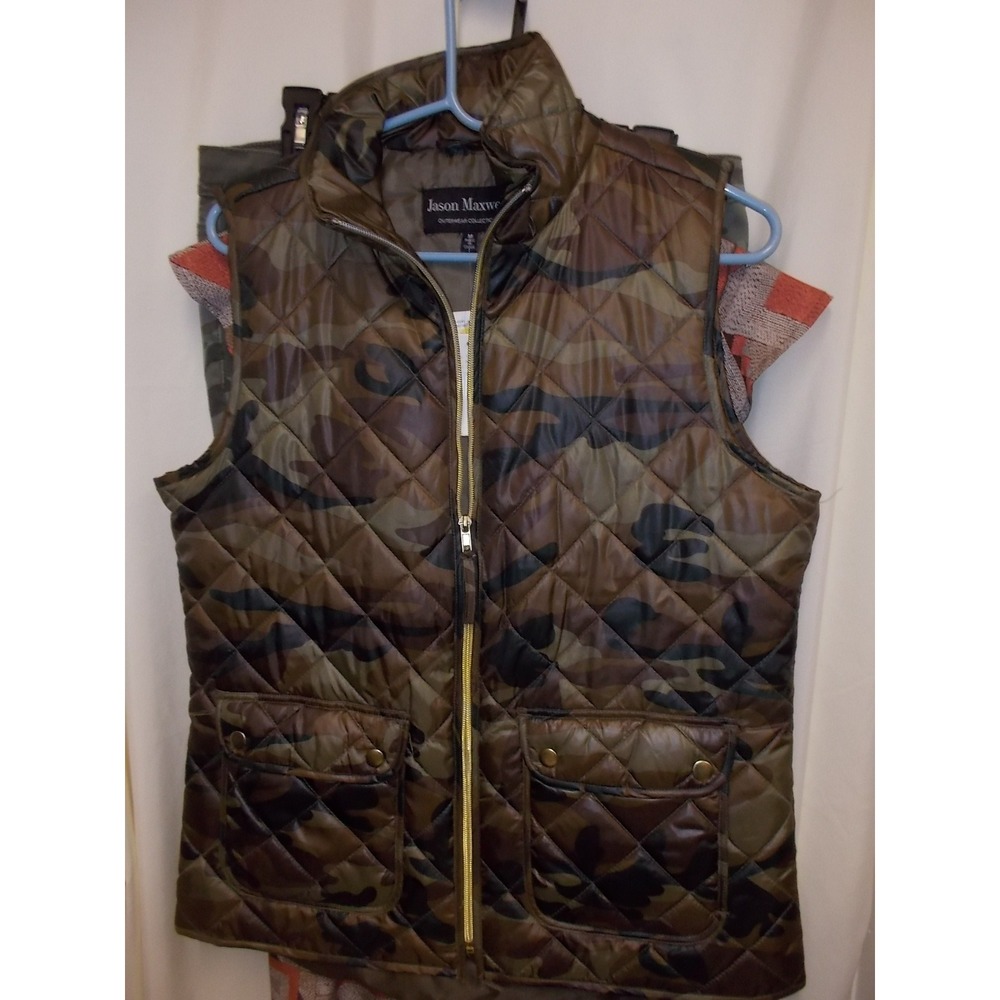 Jason Maxwell Womens Camo Quilted Vest Full Zip Green Combo 140369 Medium NWT